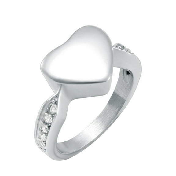 Stainless Steel Crystal Setting Heart Urn Ring Cremation Jewelry for Ashes Keepsake Memorial Jewelry