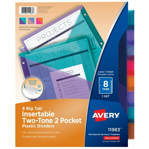 Avery Big Tab Insertable Plastic Dividers, Two Pockets, 8tab Set