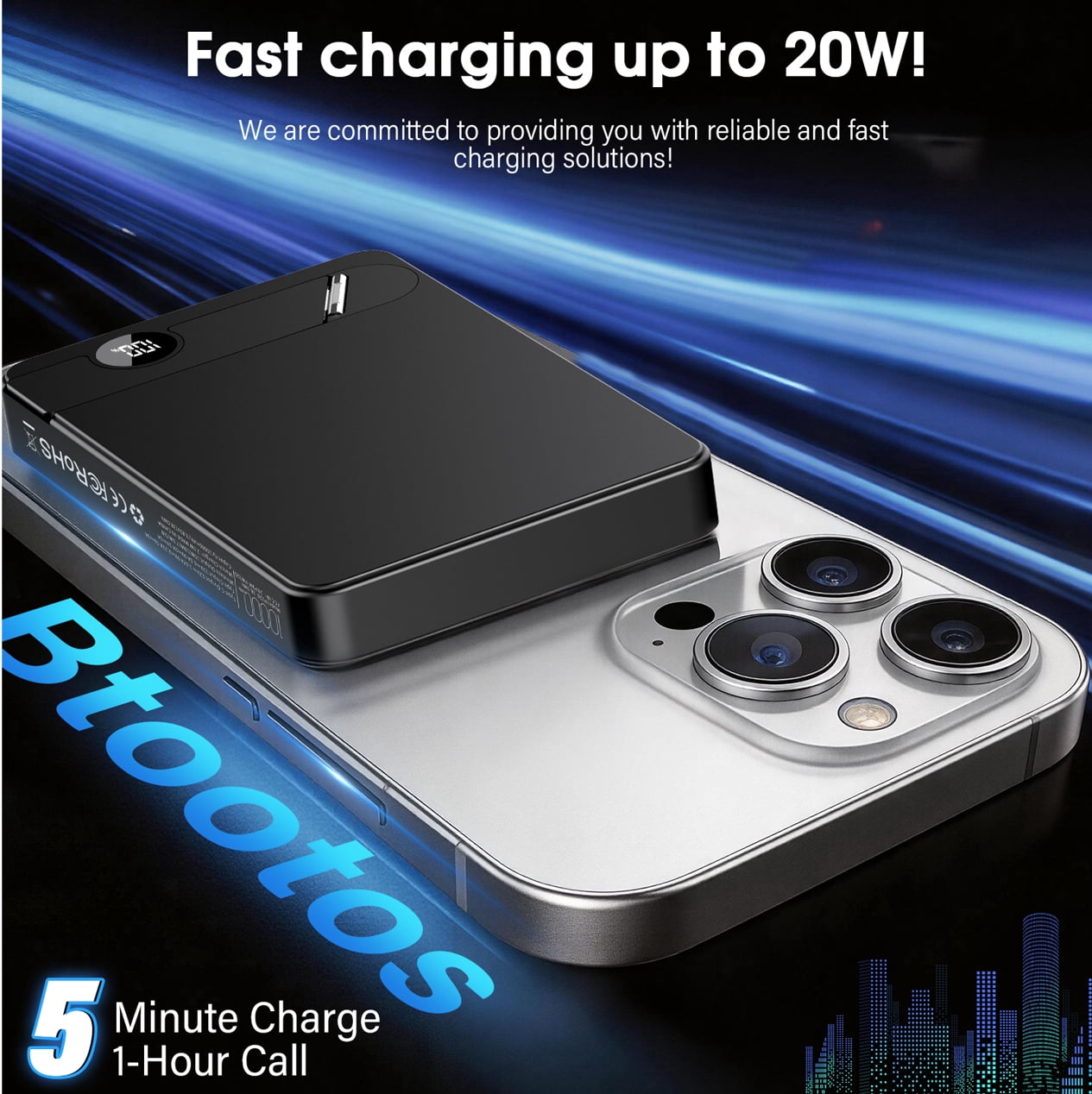 Magnetic Power Bank 10000mAh, 20W Fast Charging Wireless Power Bank, Portable Charger With a folding stand and Portable Fast-Charging Cable, Compatible with iPhone 17/16/15 Series, Samsung, Android