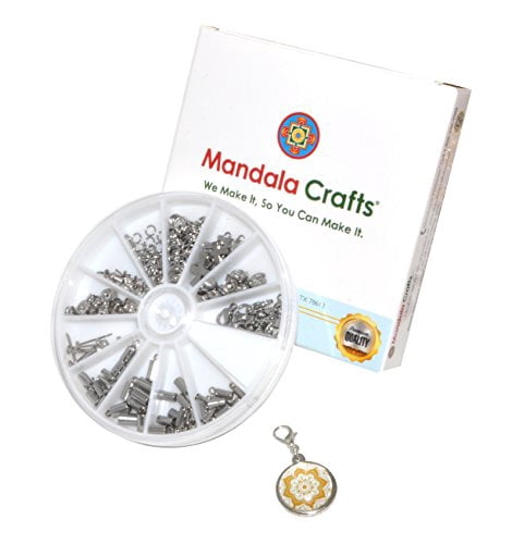 Mandala Crafts Stainless Steel Kumihimo Cord End Cap, Clasp, Ribbon Clamp, Bail Jewelry Finding Supplies Starter Kit (Endcaps, Bail Pegs, Earring Posts, Charms, Bead Caps)