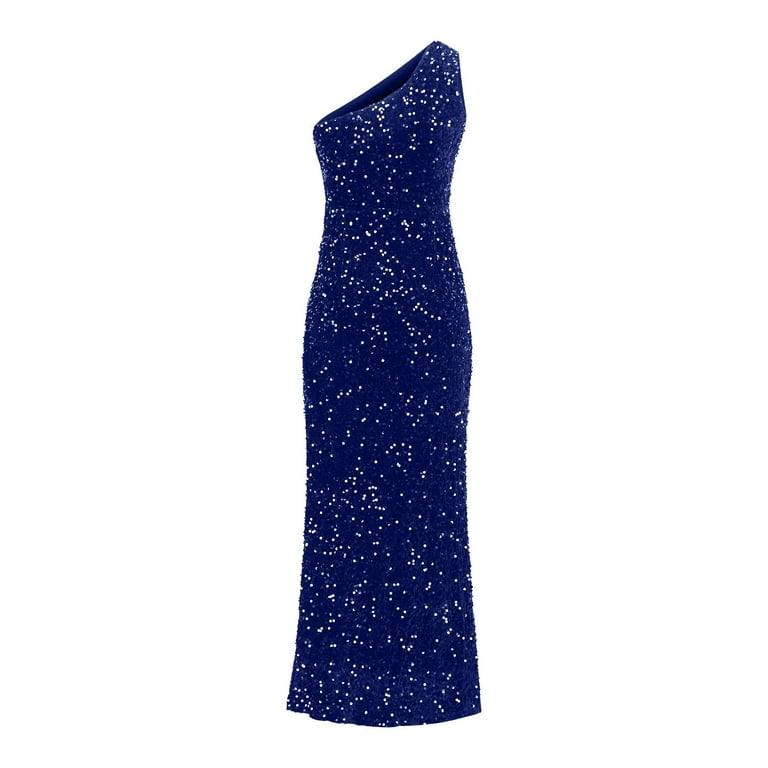 Sleeveless Blue Sequin Wrap Dress BLTIBY Women Sequin Evening