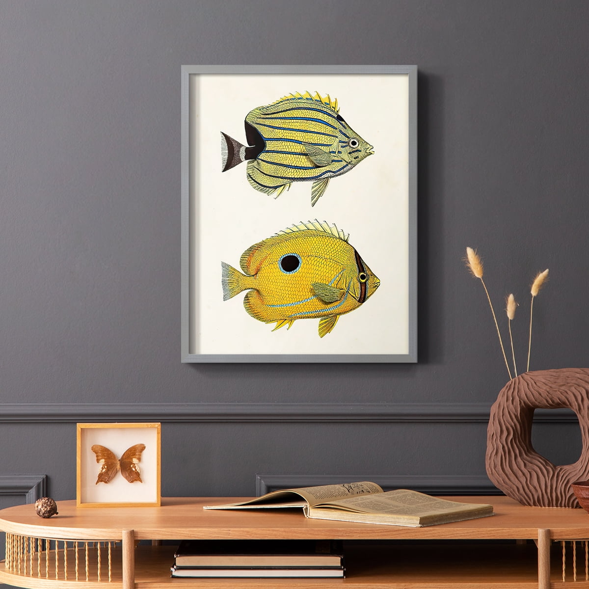Yellow & Grey Fish III Framed Print - Solid Wood in Single Picture Frame Solid Wood 2 Framed Print