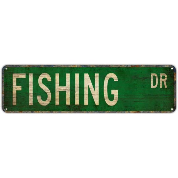 Vintage Decor Wall Signs Fishing Fishing Sign Fishing Fan Fishing Gift Fisherman Metal Street Sign Metal Street Sign 16 x 4 in Home Decor - Bedroom - Office - Man Cave
