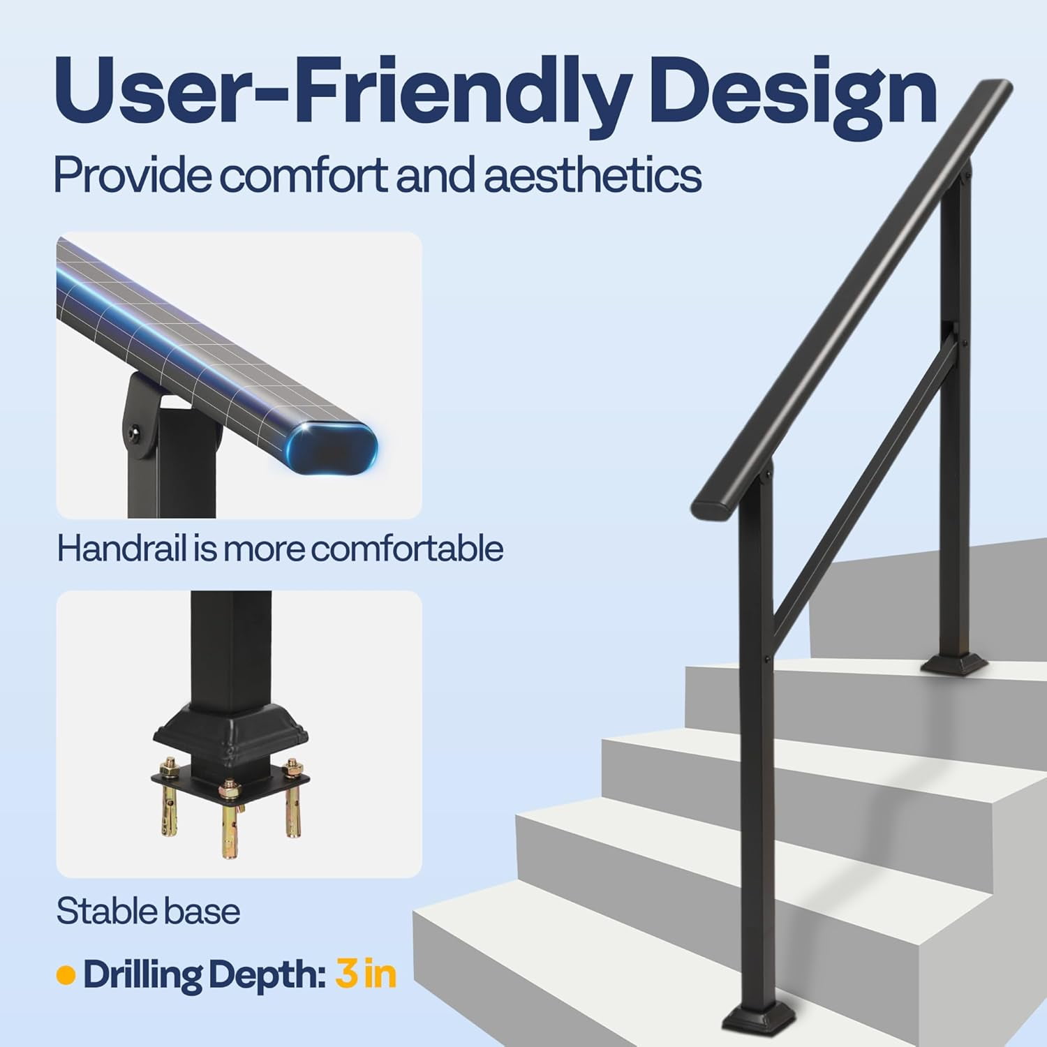 SPECSTAR 2-Pack outdoor handrails, 4-5 Steps Galvanized Steel Railing, for Porch, Deck, or Indoor Stairs, Railing Kit
