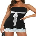 thumbnail image 1 of Women‘s Mini Dress with Strapless Lace Patchwork and Side Split, 1 of 9