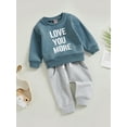 thumbnail image 3 of Bagilaanoe 2Pcs Toddler Baby Girl Boy Long Pants Set Letters Print Long Sleeve Sweatshirt Pullover Tops + Sweatpants 6M 12M 18M 24M 3T 4T Kids Casual Sweatsuits, 3 of 9