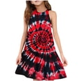 thumbnail image 2 of QTBIUQ Robe d'Été Colorée Imprimée Sans Manches à Col Rond avec Empiècements, Jupe Soleil, Bretelles, Poche, Ensemble Décontracté Quotidien Festival Fête Jeu Style Mignon (Rouge, 9-10 Ans), 2 of 6