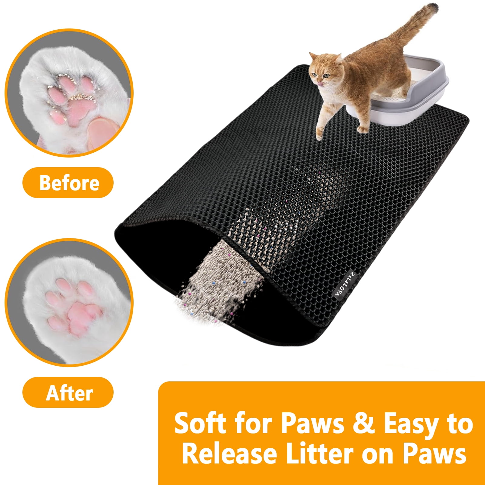 ZALALOVA Cat Litter Mat Extra Large XL 48" x 36" Trapping Mat for Cat Litter Box Matt for Floor-2 Layer Rug for Pet Kitty Box-Waterproof Urine Proof,Non-Slip (Black)