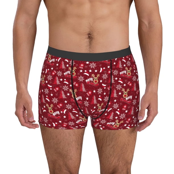 Balery Festive Reindeer Calzoncillos bóxer para hombre, ropa interior de algodón suave y transpirable con cinturilla de nailon-Small