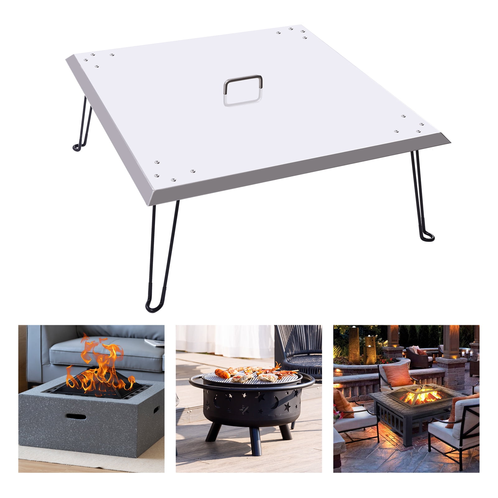 Anqidi Fire Pit Heat Deflector 24"x24"x13" Silver Stainless Steel