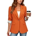 thumbnail image 6 of Vinsonshop Women's Work Office Blazer Single Button Lapel Collar Suit Jacket Business Casual Striped Cuff Long Sleeve Outerwear Everyday Wear Orange XL, 6 of 9