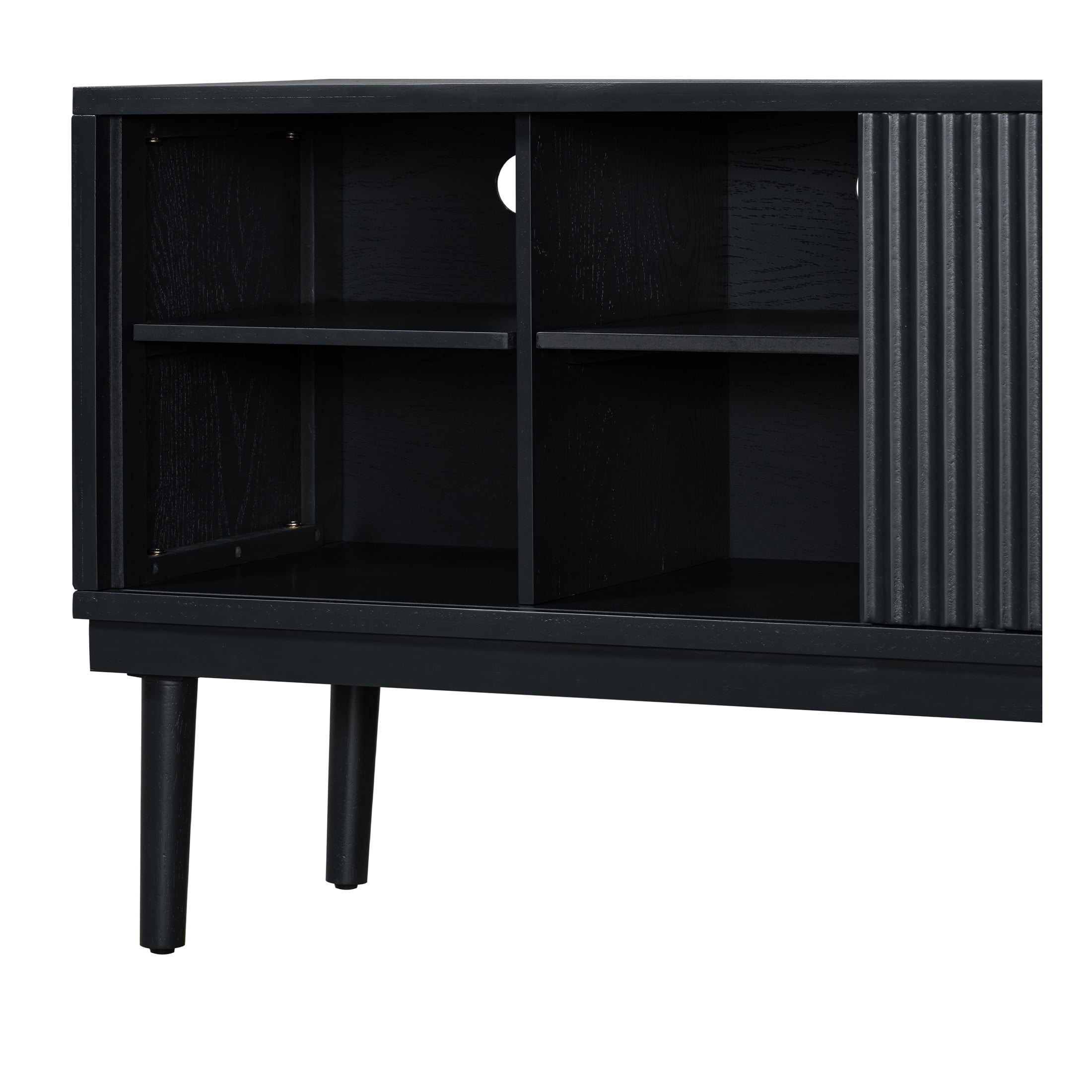 Christopher Knight Home Minimalist TV Stand For TVs up to 80" with 2 Vertical Striped Sliding Doors, Black