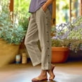 thumbnail image 4 of BKQCNKM Linen Pants Women, Petite Pants for Women, Flowy Pants for Women, Women Fashion Solid Color Cotton Elastic Long Pants Beach Leisure Trousers a Of, Gauze Pants, Khaki XL, 4 of 4