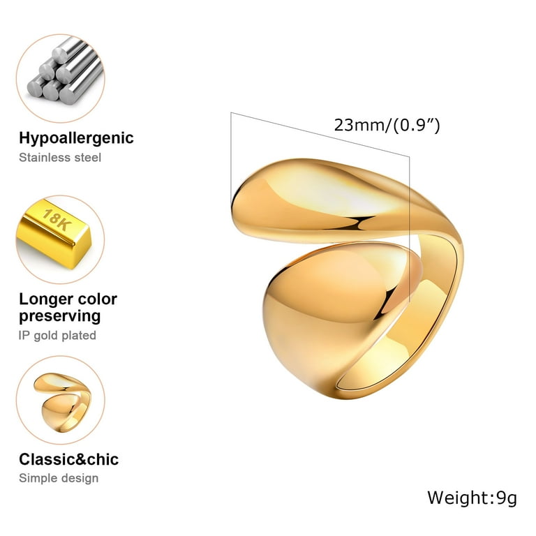 Womens Chunky Open Ring 18k Gold Plate No Tarnish Statement Rings