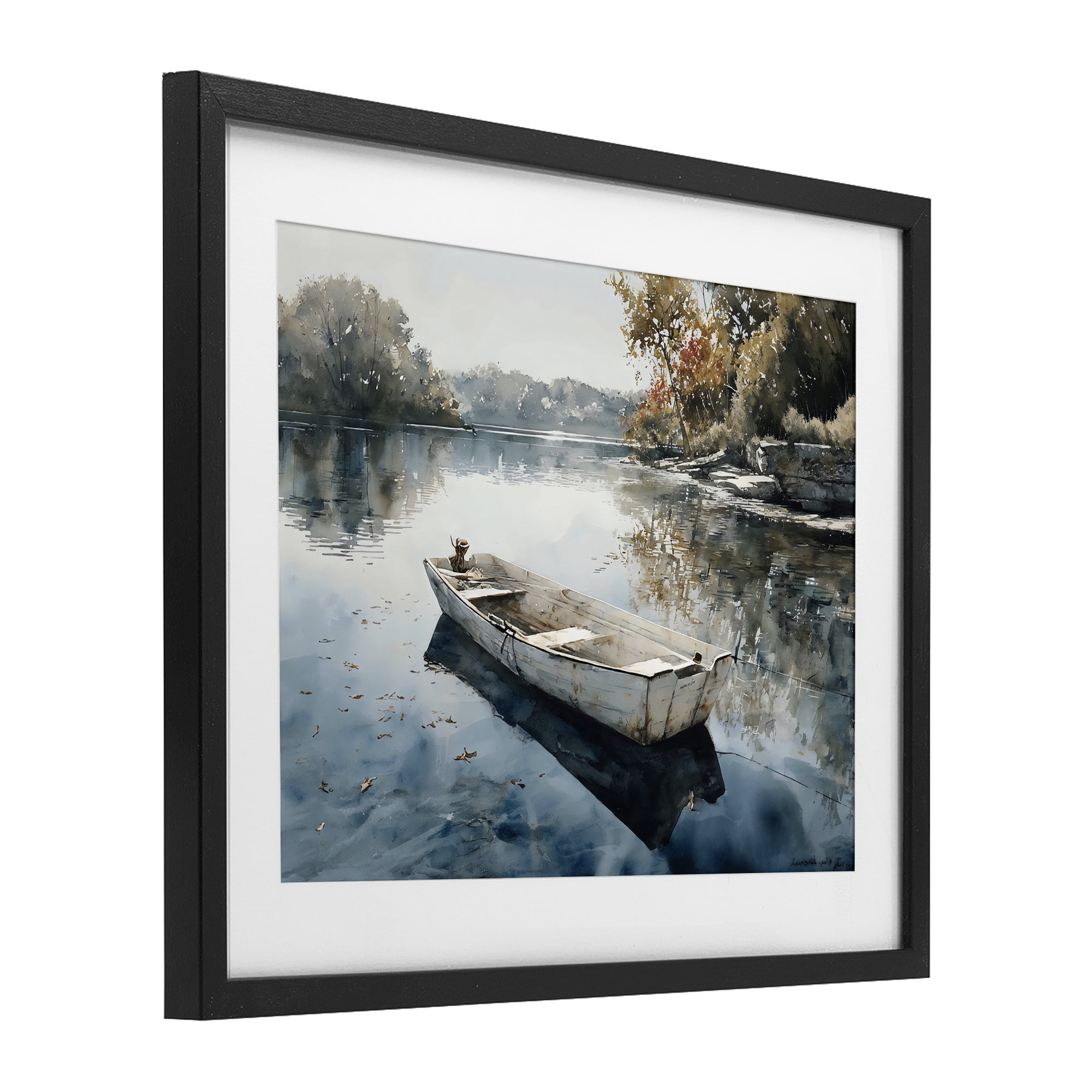 Stupell Industries Boat Ride Through Autumn Reflections Black Framed Print Under Glass, design by Franklyn Gregory