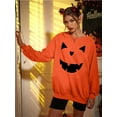 thumbnail image 3 of KimSoong Women Halloween Pumpkin Face Graphic Long Sleeve Sweatshirts Lightweight Casual Pullover Tops, 3 of 6
