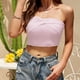 thumbnail image 3 of Mujeres sin tirantes Tank Top Color sólido Crossover estilo sin espalda de punto corto sin tirantes Bandeau Tube Top, 3 of 6