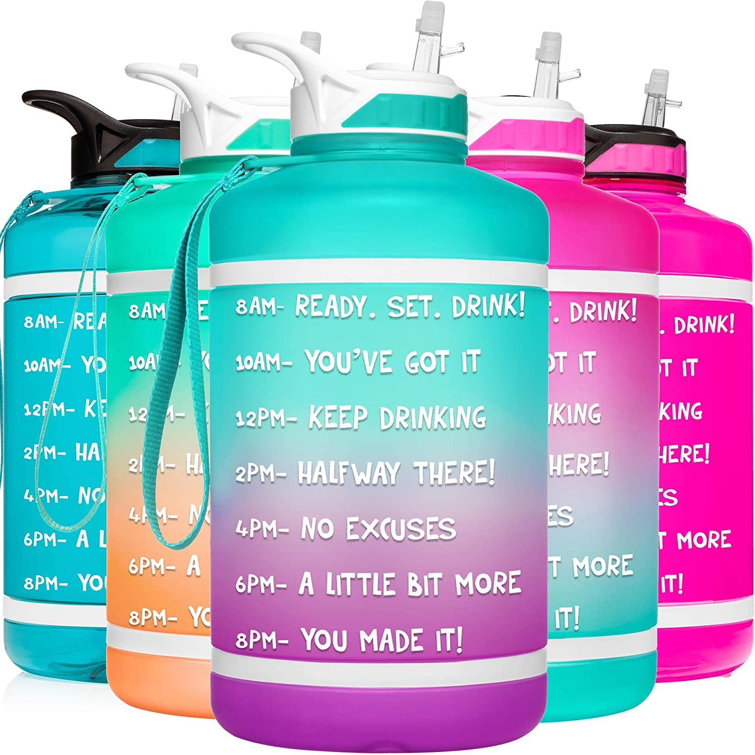 HydroMATE 1 Gallon Motivational Water Bottle with Time Marker Large BPA Free Jug with Straw & Handle Reusable Leak Proof Bottle Time Marked Drink More