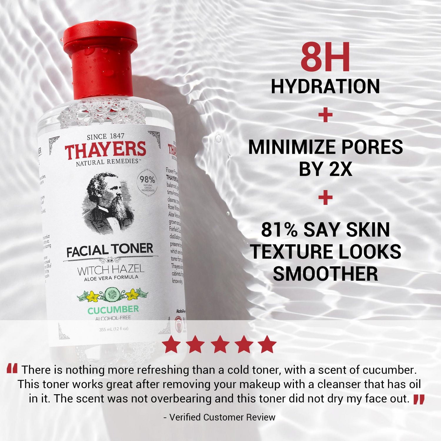 THAYERS Cucumber Facial Toner Alcohol-Free Witch Hazel and Aloe Vera formula 355ml, Alcohol-Free Facial Toner