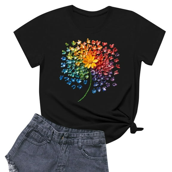 NAMTYQX Womens Tshirts Cotton Loose Fit Mit Print Loose Stylish Light Scoop Neck Plus Size Short Sleeve Soft Print Summer Shirts for Women Black Size S