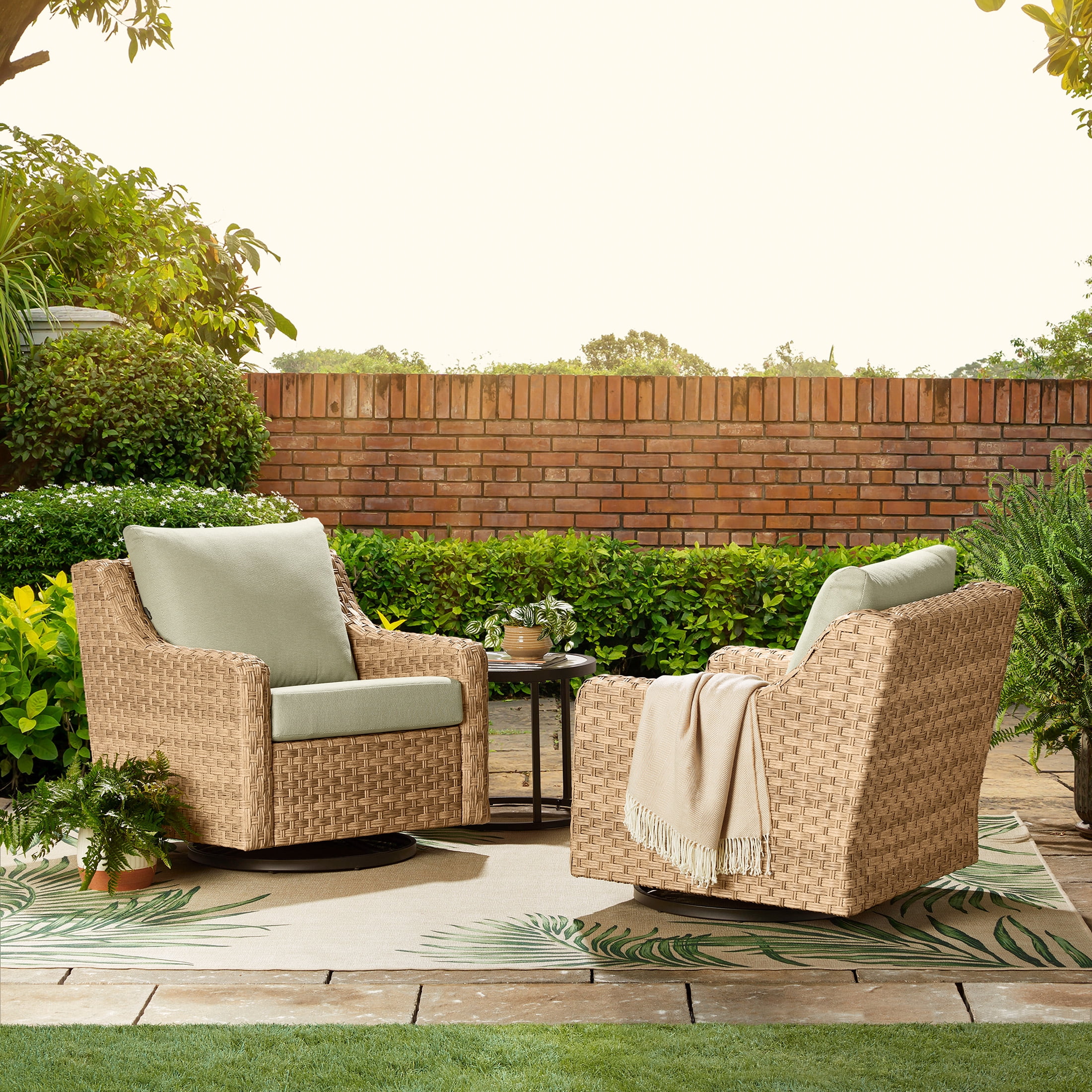 Better Homes & Gardens River Oaks Outdoor 5-Piece Wicker Conversation Set with Patio Cover,  Green