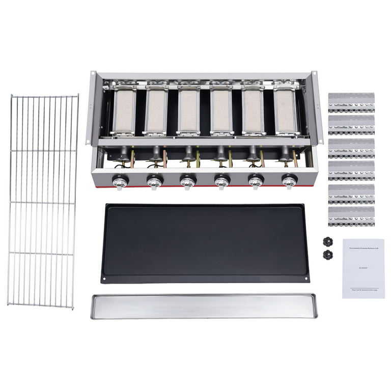 6-Burner BBQ Gas LPG Grill LPG Camping 2800PA Stainless Tabletop Gas Grill BBQ Tabletop Outdoor Grill Steel 31.5\