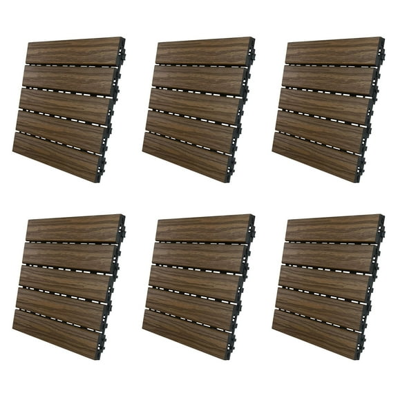 AURA 12" x 12" Premium Polymer Outdoor Patio Deck Tile, Walnut Brown (6 Pack)