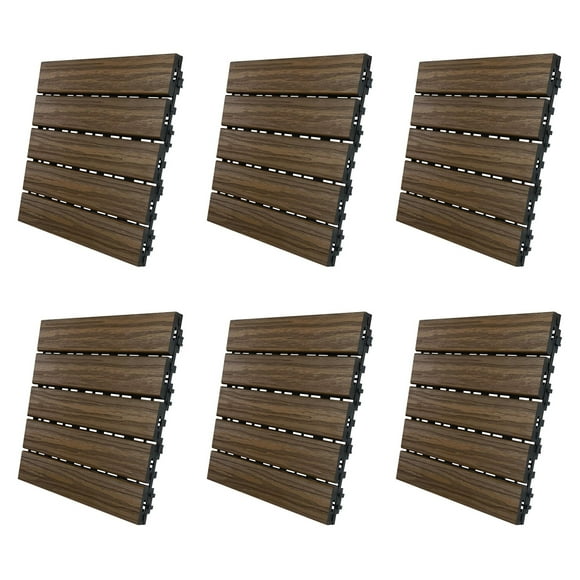 AURA 12" x 12" Premium Polymer Outdoor Patio Deck Tile, Walnut Brown (6 Pack)