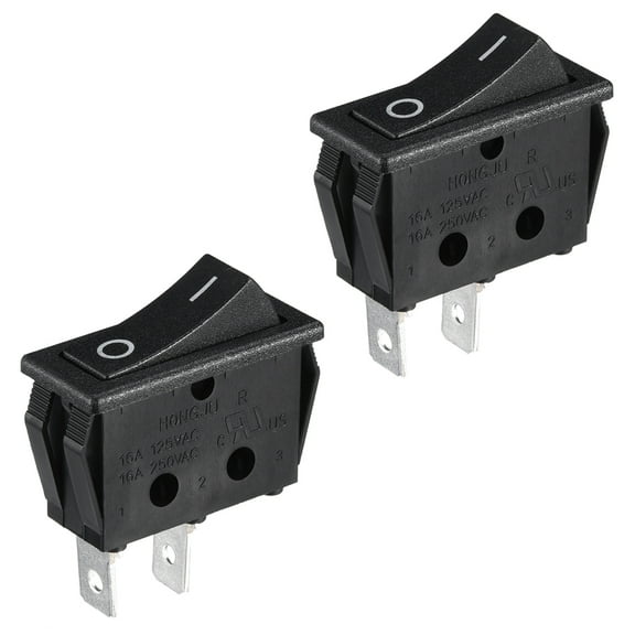 Uxcell 2 Pcs Black AC 250V/16A 125V/16A 2 Terminals SPST I/O Boat Rocker Switch