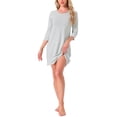 thumbnail image 1 of INSPIRAR CHIC Ropa de dormir para mujeres, vestido de noche suave de algodón a rayas con mangas 3/4, cuello redondo, midi, color contrastante, S Gris, 1 of 6