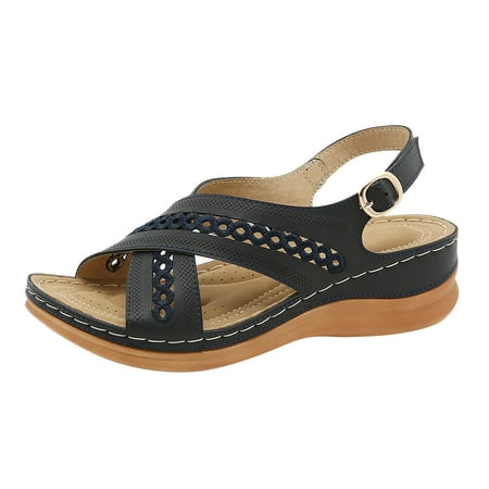 

Earth Sandals for Women Size 8 1/2 Women Sandals Fashion Summer New Pattern Simple Solid Color Buckle Strap Sandals Wedge Comfortable Casual Roman Sandals