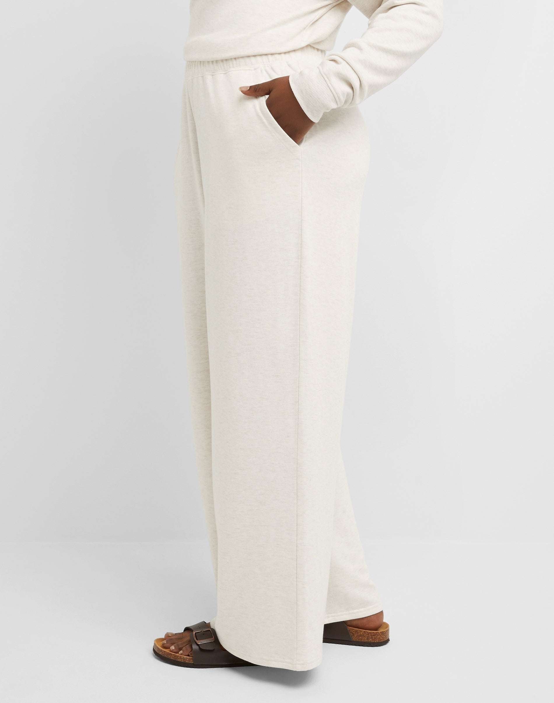 Hanes Originals Women's Soft Brushed Fleece Palazzo Pants, 28.5" Wheat Heather S