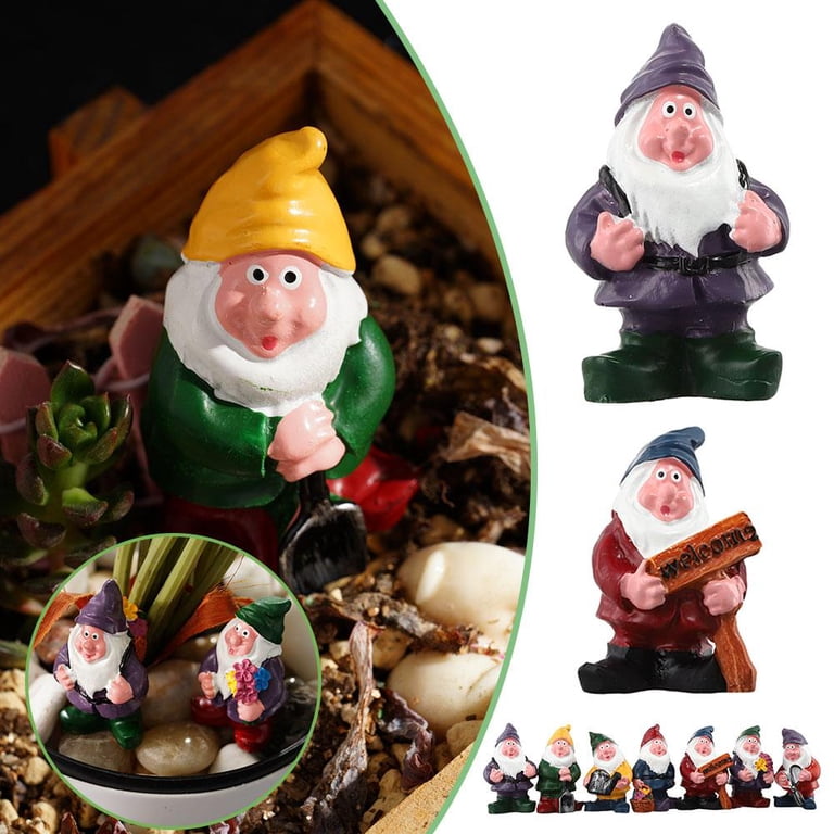 Gnomy’s ミニ Set of 7 Mini Garden Gnomes - Garden Accessories - Miniature Gnome
