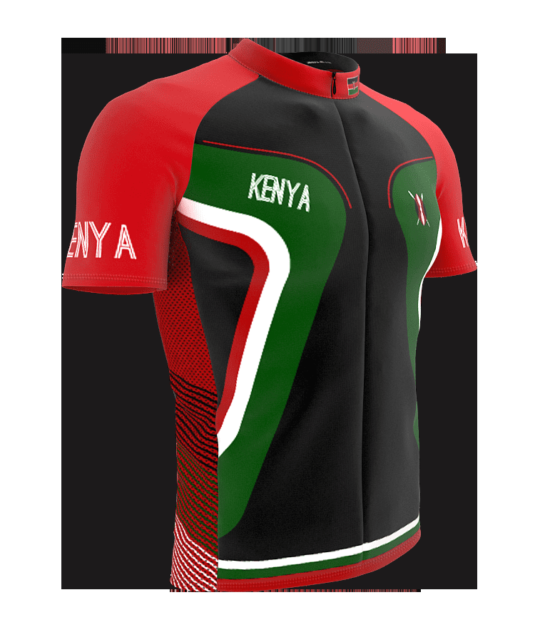 Kenya Full Zipper Bike Short Sleeve Cycling Jersey for Men Size L