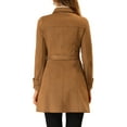 thumbnail image 3 of INSPIRE CHIC Women's Winter Faux Suede Button Front Tie Belt Waist Long Trench Coat, 3 of 6