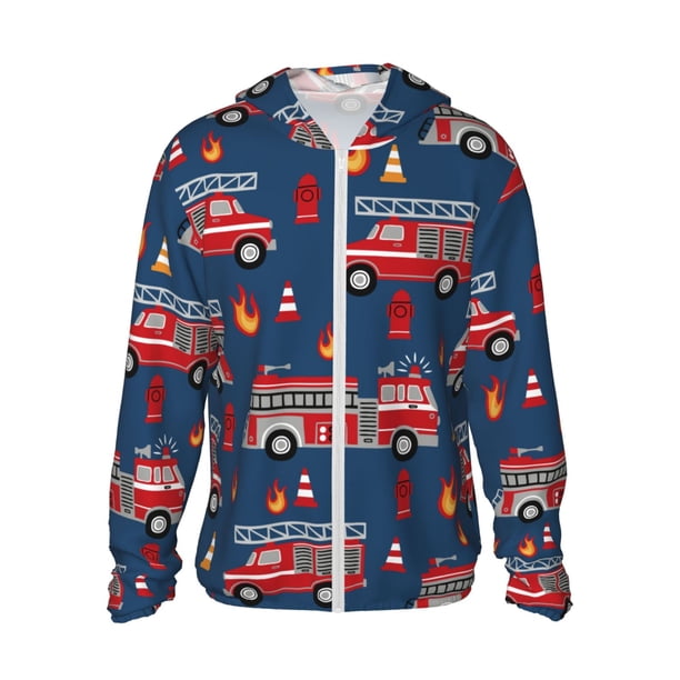 Fotbe Fire Truck 1 Chaqueta con Protección Solar UPF 50+ para Hombre y Mujer, Camisa con Capucha y Bolsillos-3X-Large