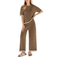 thumbnail image 6 of EKOUAER Lounge Set for Women Travel Outfits 2 Piece Sets Short Sleeve Sweater Top Wide Leg Long Pants Loungewear, 6 of 8