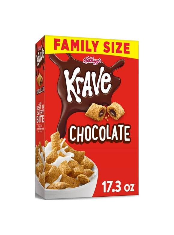 Kellogg's Krave Chocolate Breakfast Cereal, Family Size, 17.3 oz Box