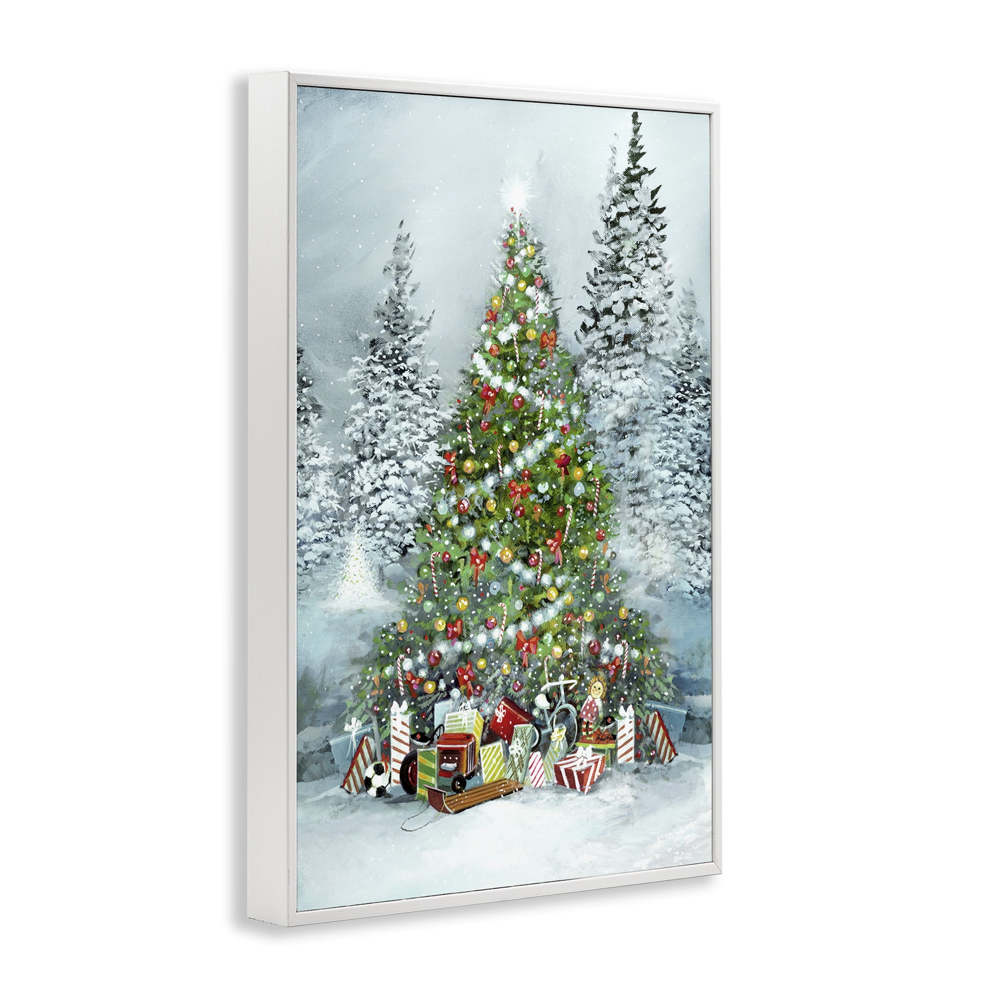 Stupell Industries Mistletoe Kisses Phrase Holiday Painting White Framed Art Prints Wall Art, 12 x 18