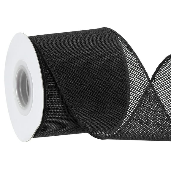 Uxcell Burlap Wired Ribbon Natural Jute Wired Edge Ribbons Solid Rustic Ribbon with Iron Wire for Crafts Gift Wrapping Black 3 in