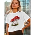 thumbnail image 6 of Women's T-Shirt Red Mushroom Short Sleeve Casual Tee Classic Crew Neck T Shirt for Women White, 5XL, 6 of 7