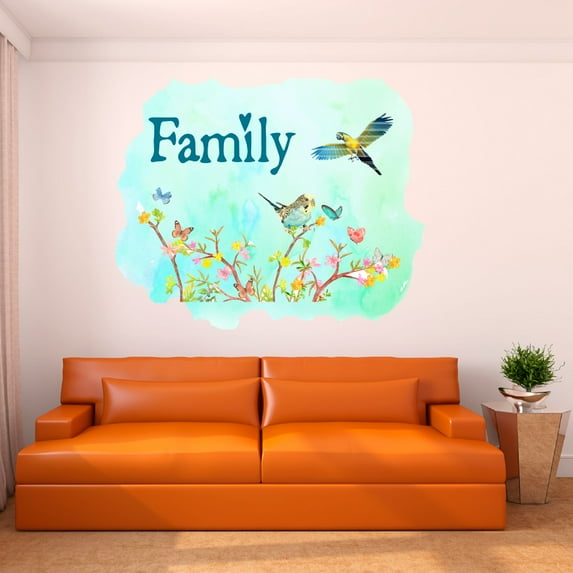 Watercolor Decal Family Living Room Wall Decal for Family Family Lettering Art Multicolored Design Cute Themed Room Décor - Size: 20 In x 16 In