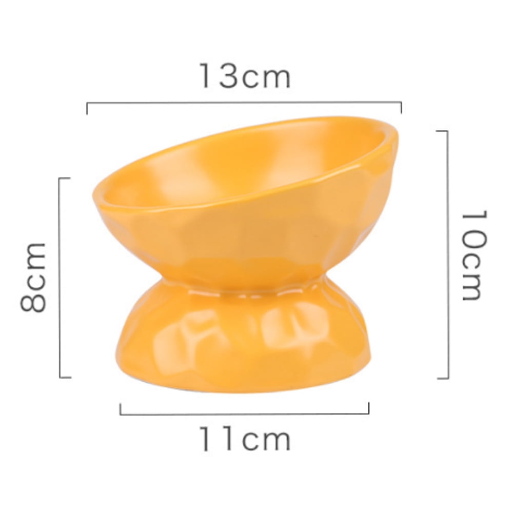 Extra Wide Raised Tilted Cat Food Bowls, Ceramic Elevated Cat Food and Water Bowl, Porcelain Slanted Pet Feeding Dish, Anti Vomiting Cat Bowl, Protect Pet's Spine for Big Cats - yellow