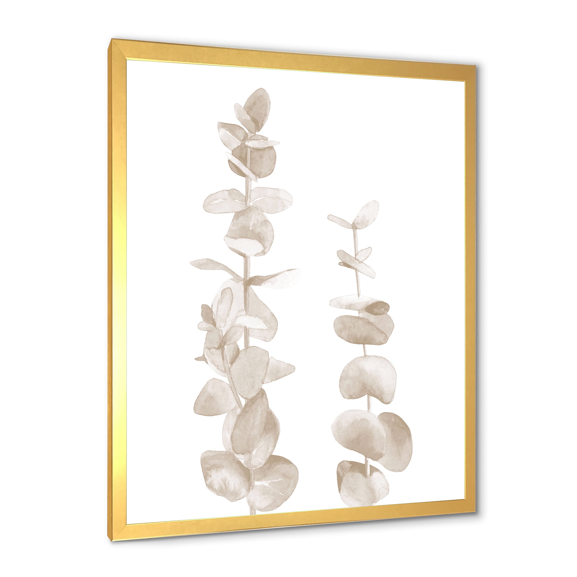 Designart 'Grey Eucalyptus Branches On White' Traditional Framed Art Print