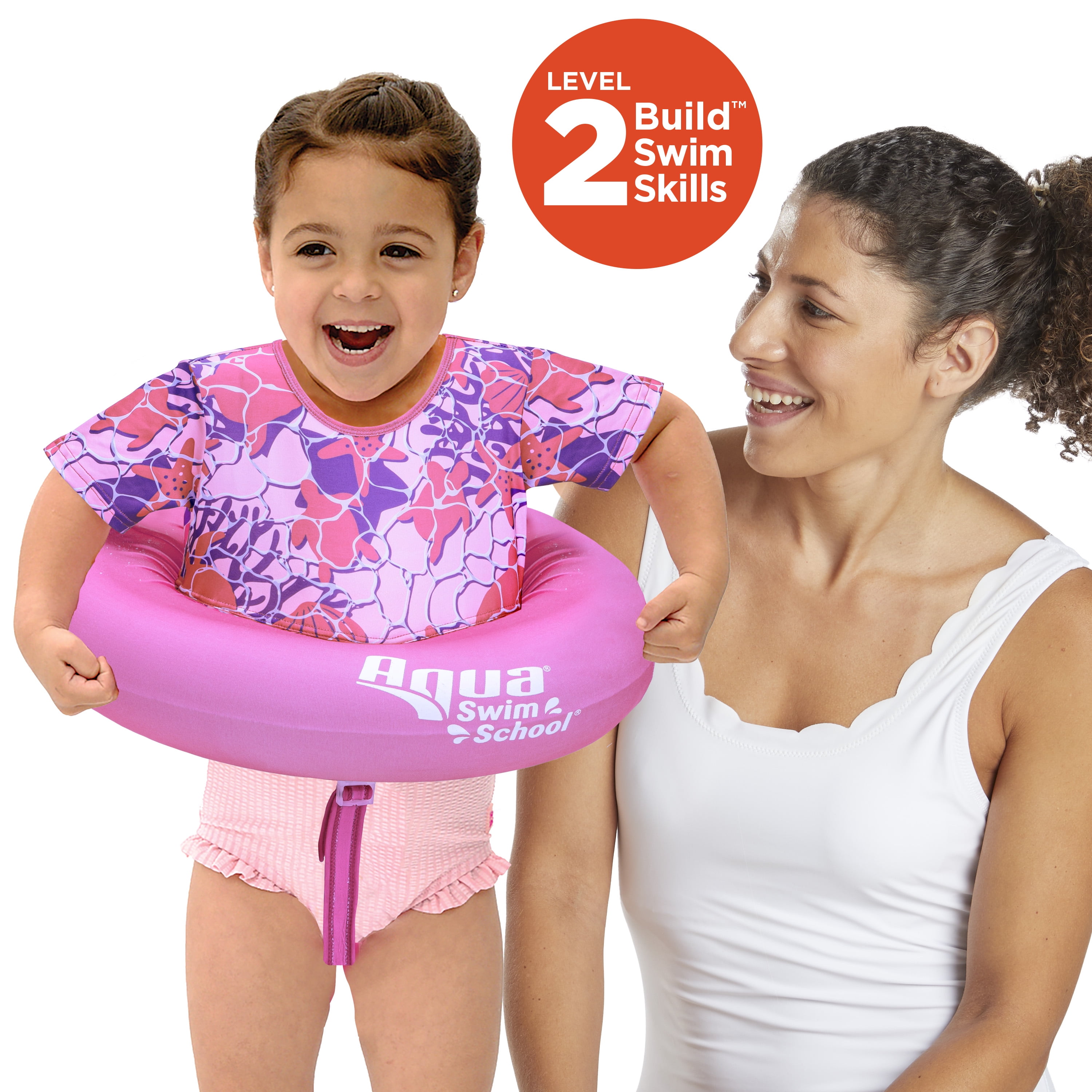 (2 pack) SwimSchool Inflatable Tot Trainer Pool Float, Adjustable Strap, Pink Turtle, Ages 2-4