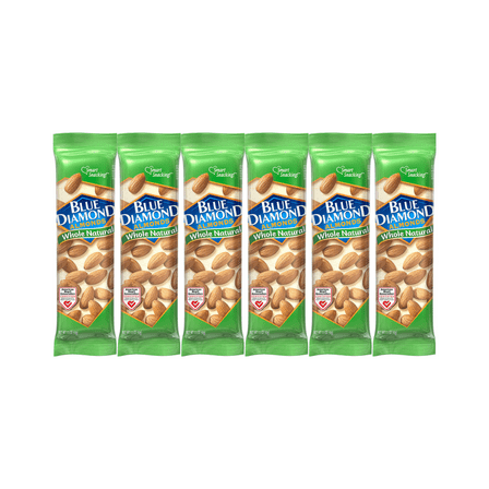 Snack Pack Blue Diamond Almonds - Whole Natural Almonds 1.5 oz, 6 Pack | Healthy Protein Snack, Keto-Friendly, Gluten-Free | Convenient On-the-Go Nut Snack Packs