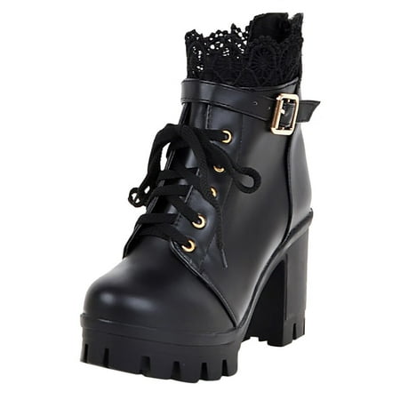 

Tangnade Casual Shoes Fashion Womens Thick High Heel Lace Up Ankle Boots Platform Lace Student Shoes