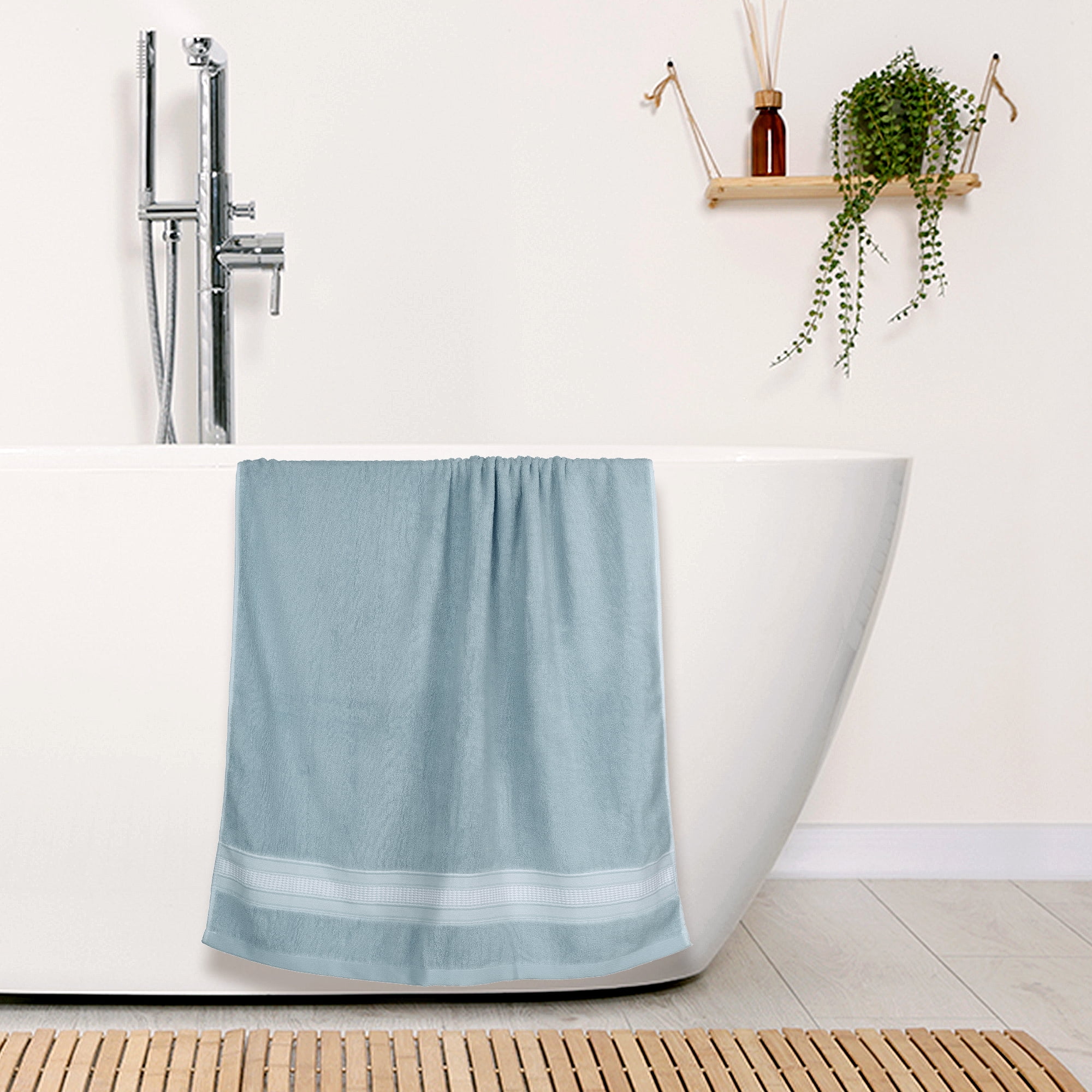 Unique Bargains 100% Cotton 2 Pack Solid Bath Towels Quick Dry and Absorbent Blue