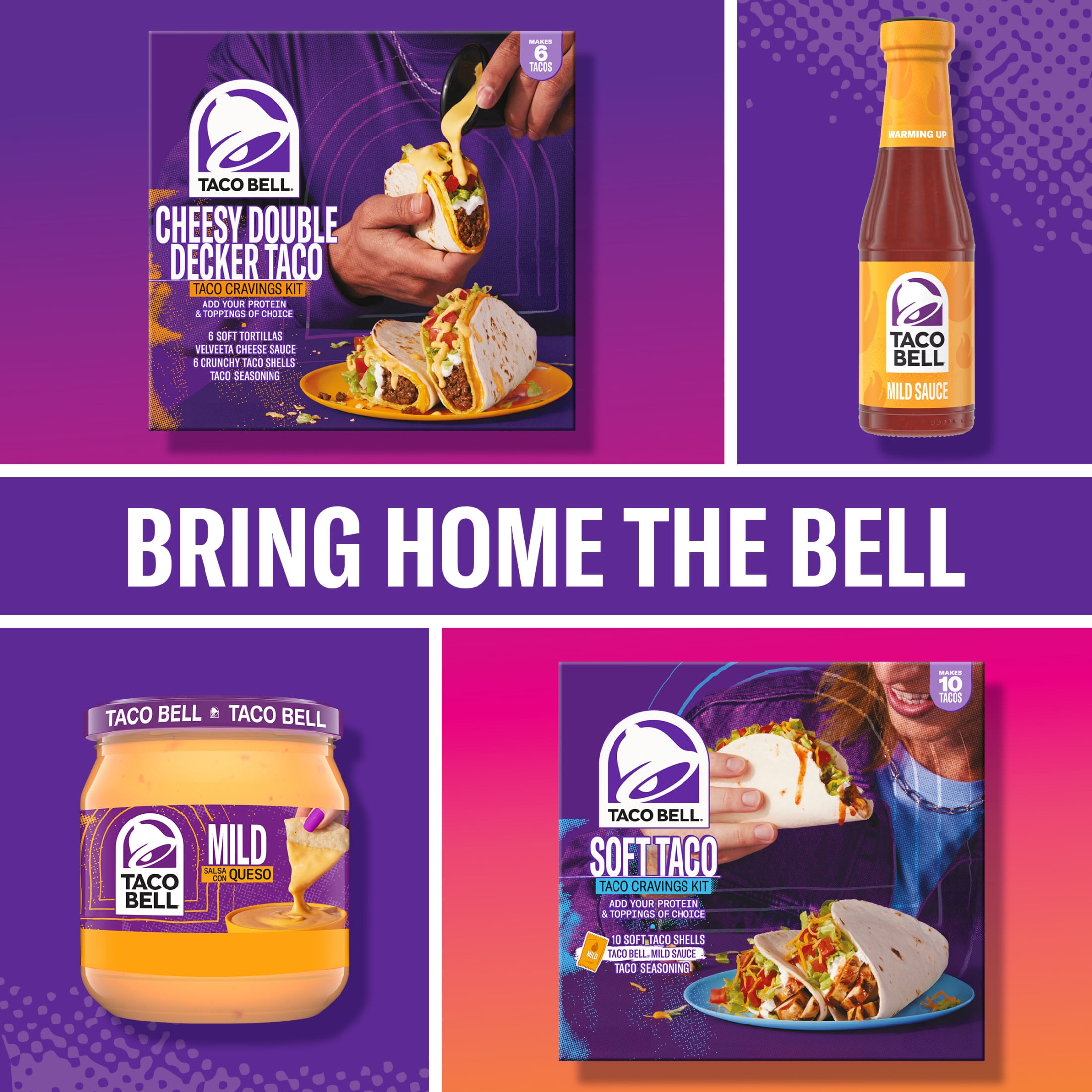 (12 pack) Taco Bell Soft Taco Cravings Kit with 10 Soft Tortillas, Taco Bell Mild Sauce & Seasoning, 14.8 oz Box