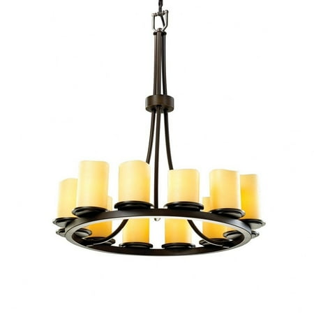 

Justice Design CNDL-8763-14-CREM-MBLK CandleAria Dakota - 12 Light Tall Ring Chandelier with Cream Cylinder Melted Rim Faux Candle Shades Matte Black Incandescent Dark Bronze Finish